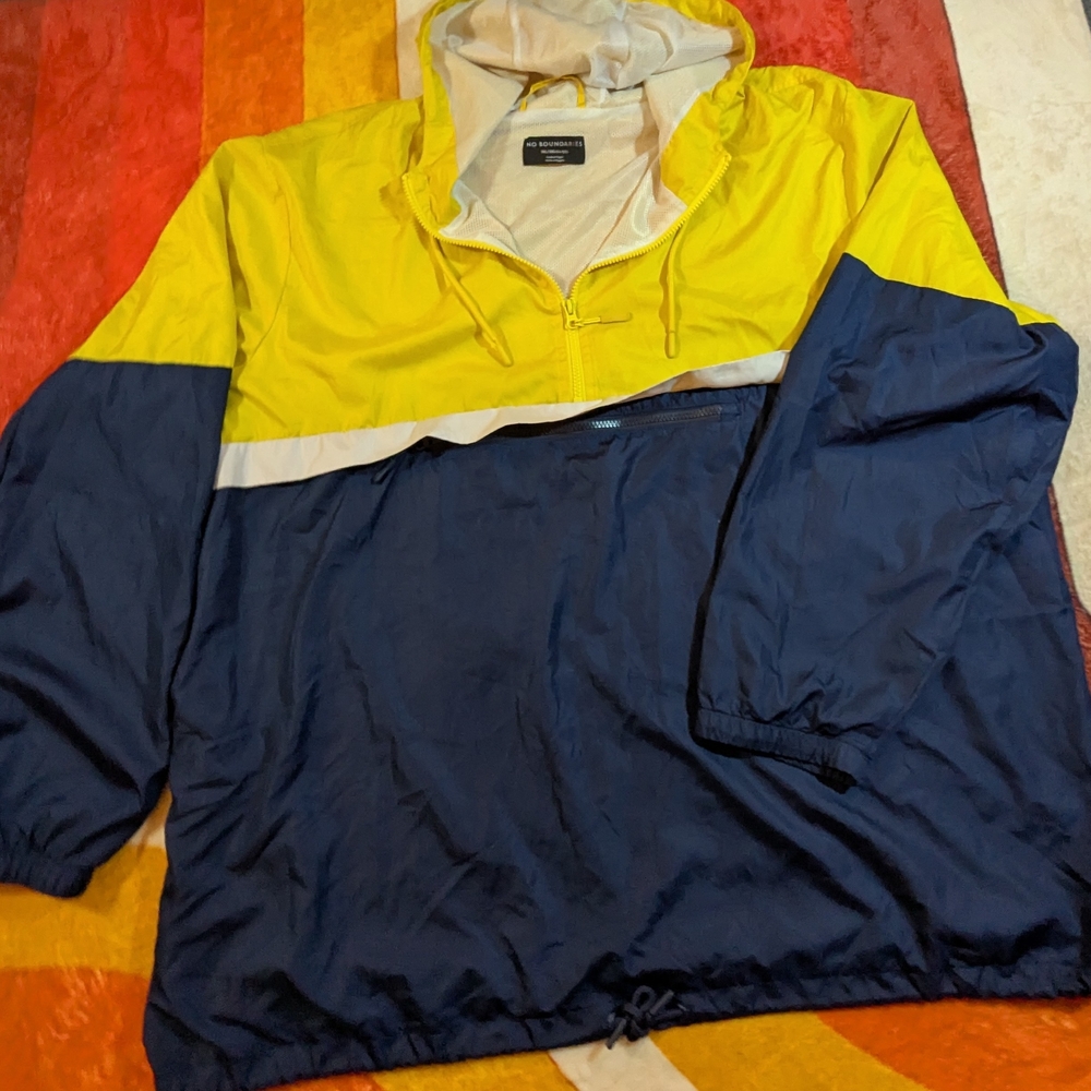 Vintage 90's No Boundaries 3XL Yellow & Navy  Windbreaker Jacket Streetwear 80's